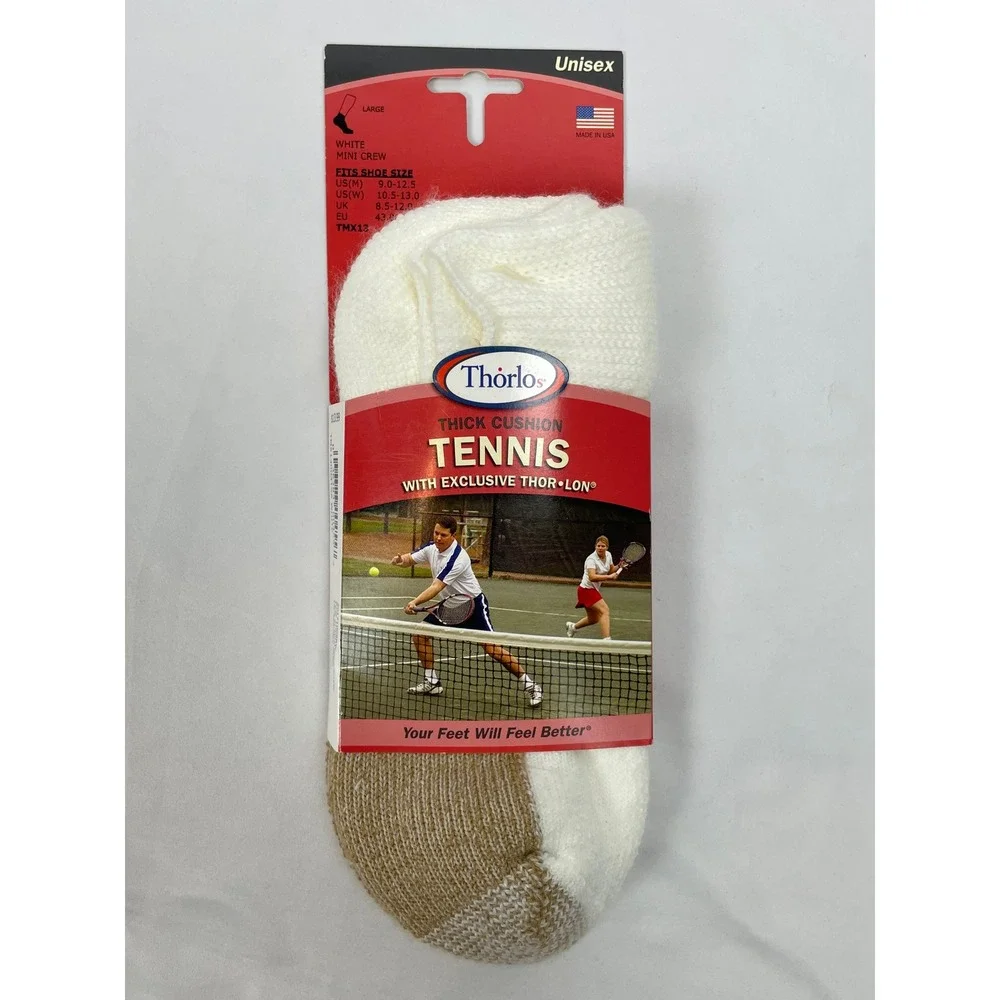 Thorlos Thick Cushion Tennis Socks White Mini Crew Adult Large TMX13
